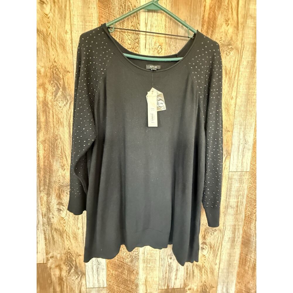 APT. 9 Black Embellished Sleeve Sweater XL Studded Long Sleeve Knit Top NWT